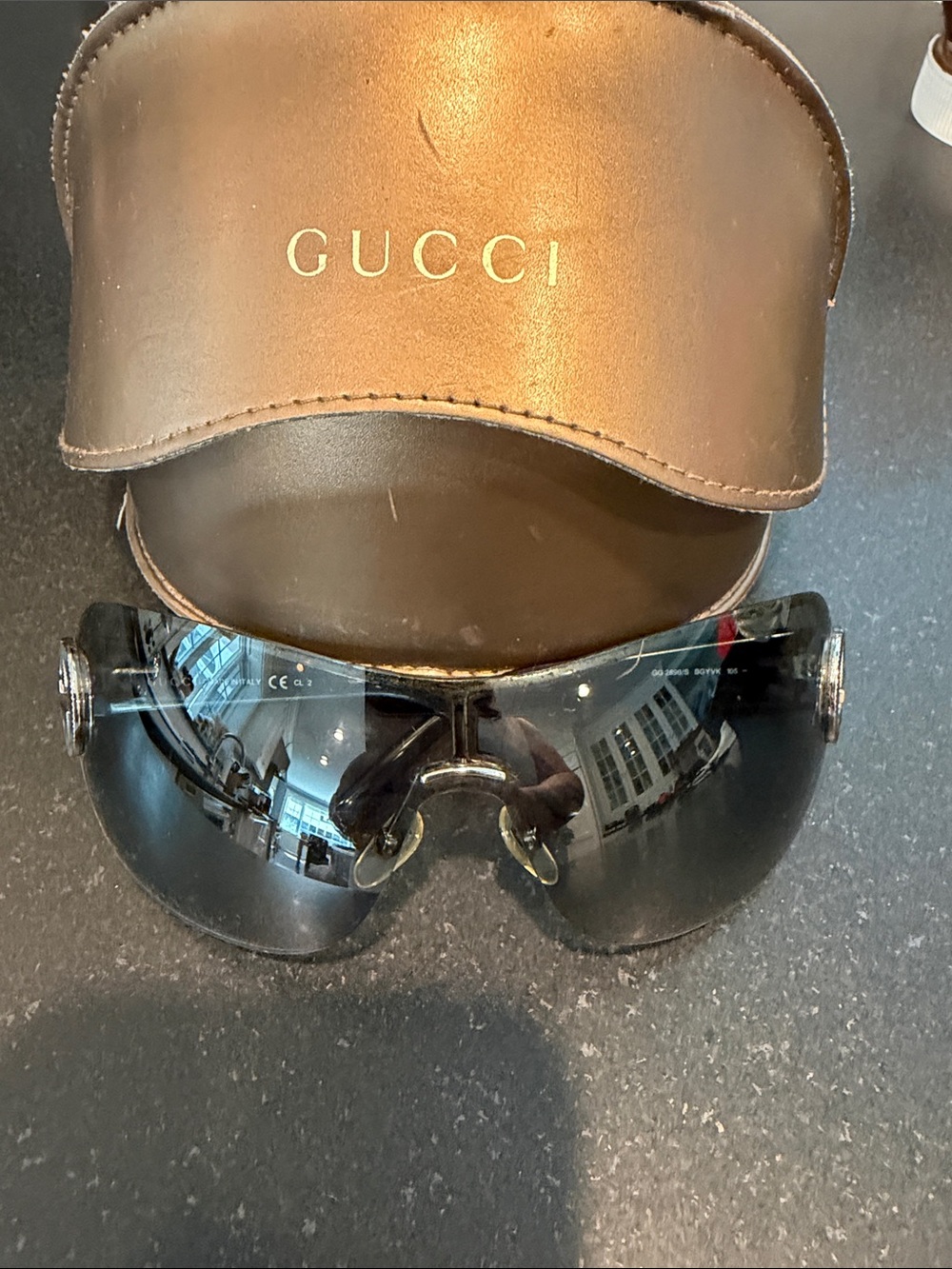 Gucci Black Shield Sunglasses with Brown Case
